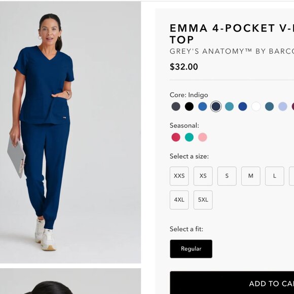 Grey's Anatomy by Barco Scrub Top Indigo (Navy) - Picture 2 of 4